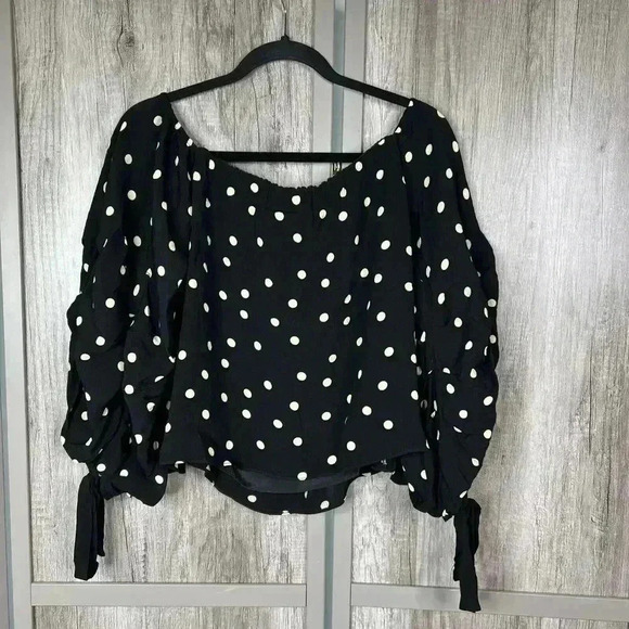 Lovers + Friends Top Sz S Off The Shoulder Polka Dot Bubble Balloon Sleeve - Picture 11 of 13